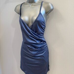 Satin Slip Dress with Drape Detail - Steel Blue